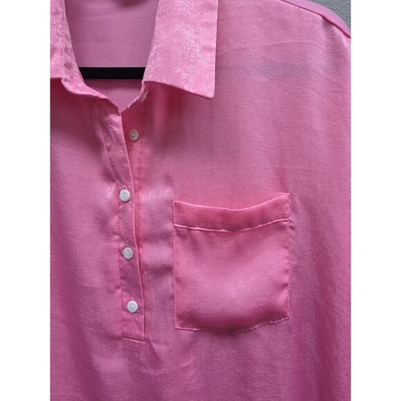 Andree By Unit Shirt Womens Large Pink Sheer Oversized Blouse Button Pocket Top - Picture 2 of 10